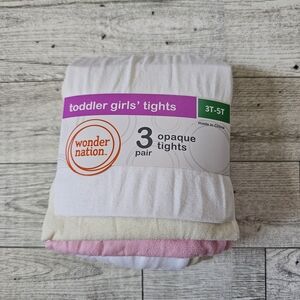 Wonder Nation Toddler Girl's 3 Pack Opaque Tights Size 3T-5T- White, Cream, Pink